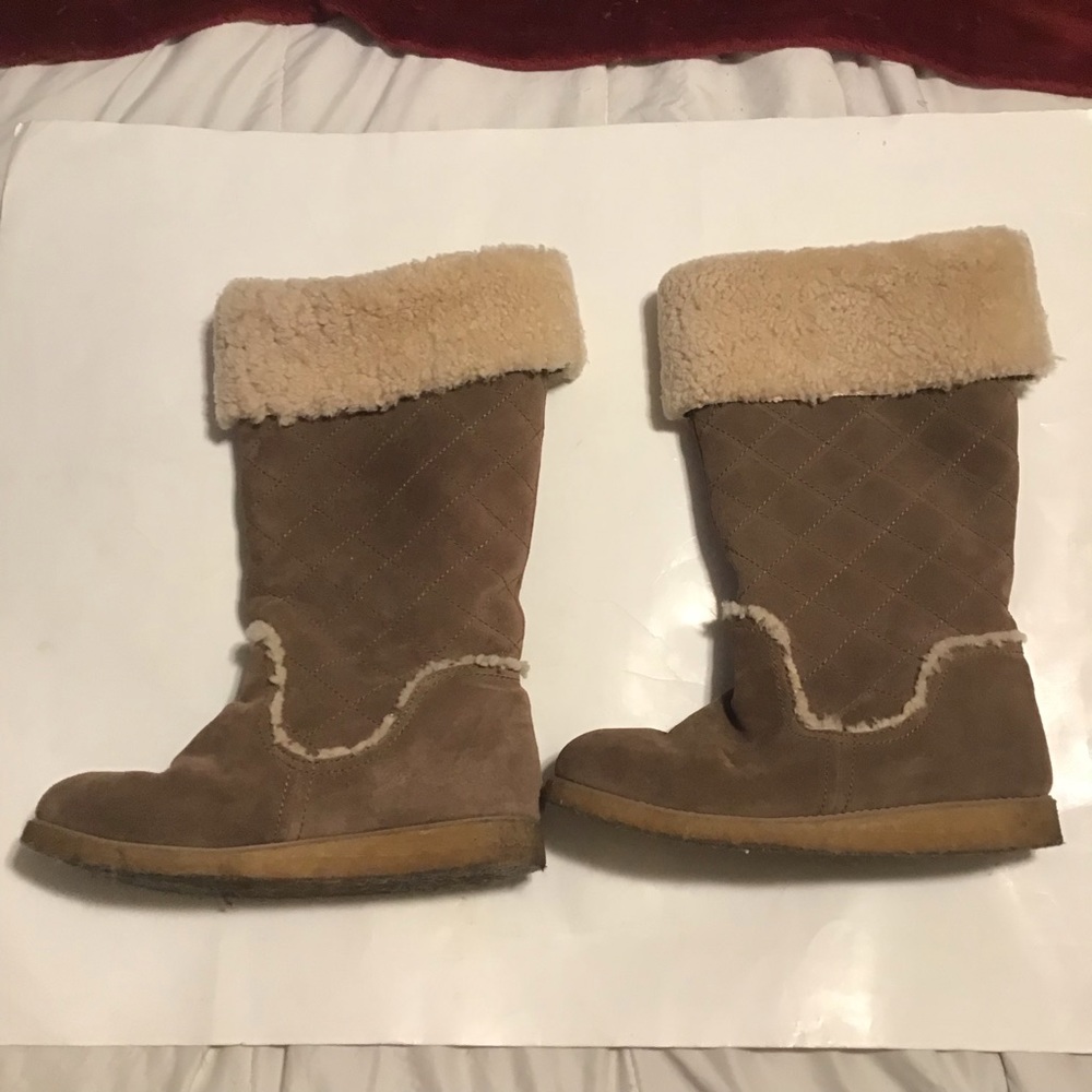 Eddie Bauer Women’s Brown Suede Boots Lined, Shearing, Leather sz 9
